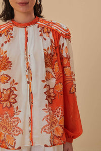 Blouse Aura à manches longues avec détails en coton - Orange