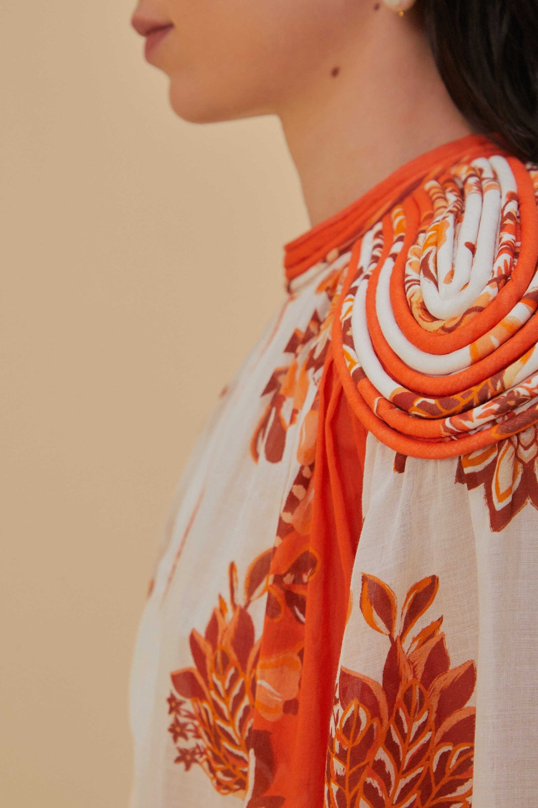 Blouse Aura à manches longues avec détails en coton - Orange