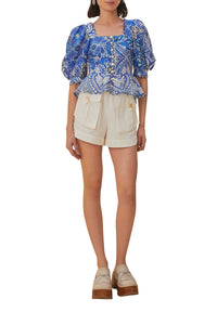 Blouse Tile Dream à manches courtes en coton - Bleu