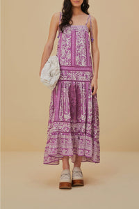 Robe longue Sweet Garden sans manches en coton - Violet