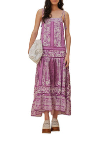 Robe longue Sweet Garden sans manches en coton - Violet