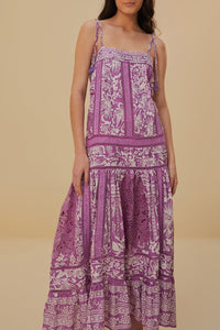 Robe longue Sweet Garden sans manches en coton - Violet