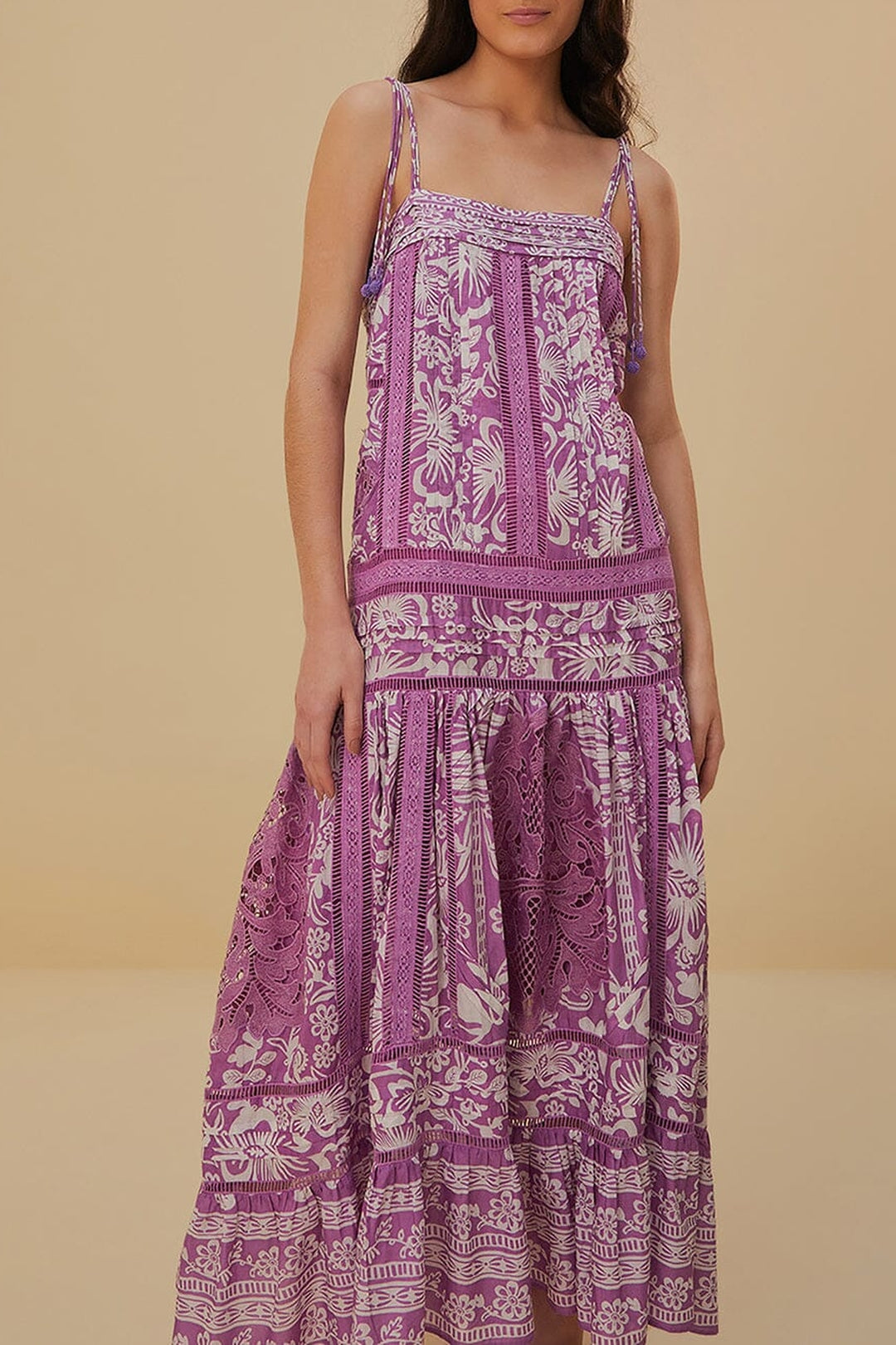 Robe longue Sweet Garden sans manches en coton - Violet