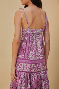 Robe longue Sweet Garden sans manches en coton - Violet