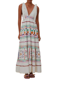 Robe longue à broderie en lin - Blanc