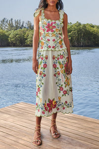 Robe longue Tropical Romance en lin - Blanc