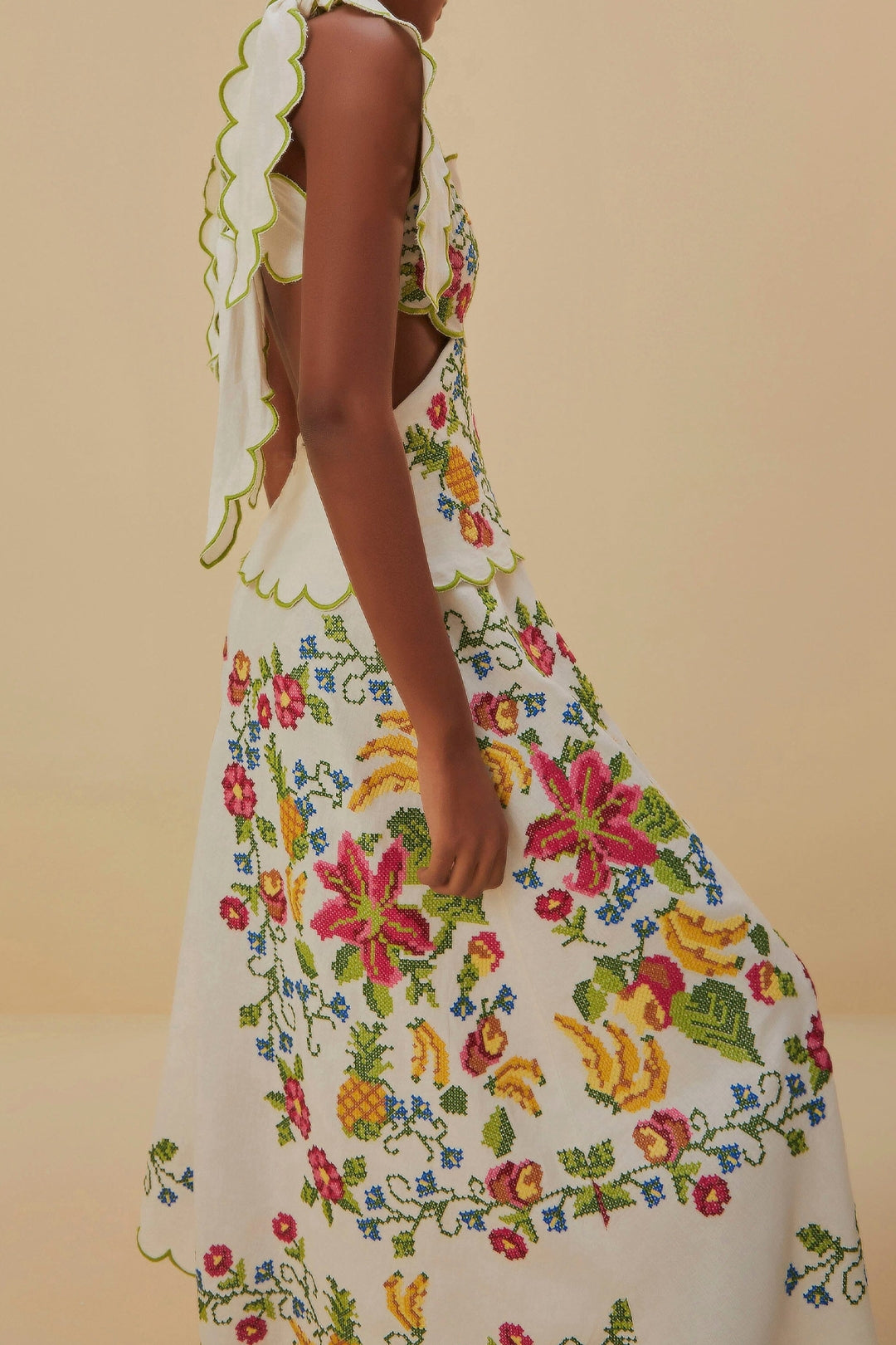 Robe longue Tropical Romance en lin - Blanc