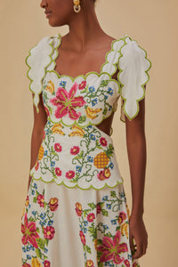 Robe longue Tropical Romance en lin - Blanc