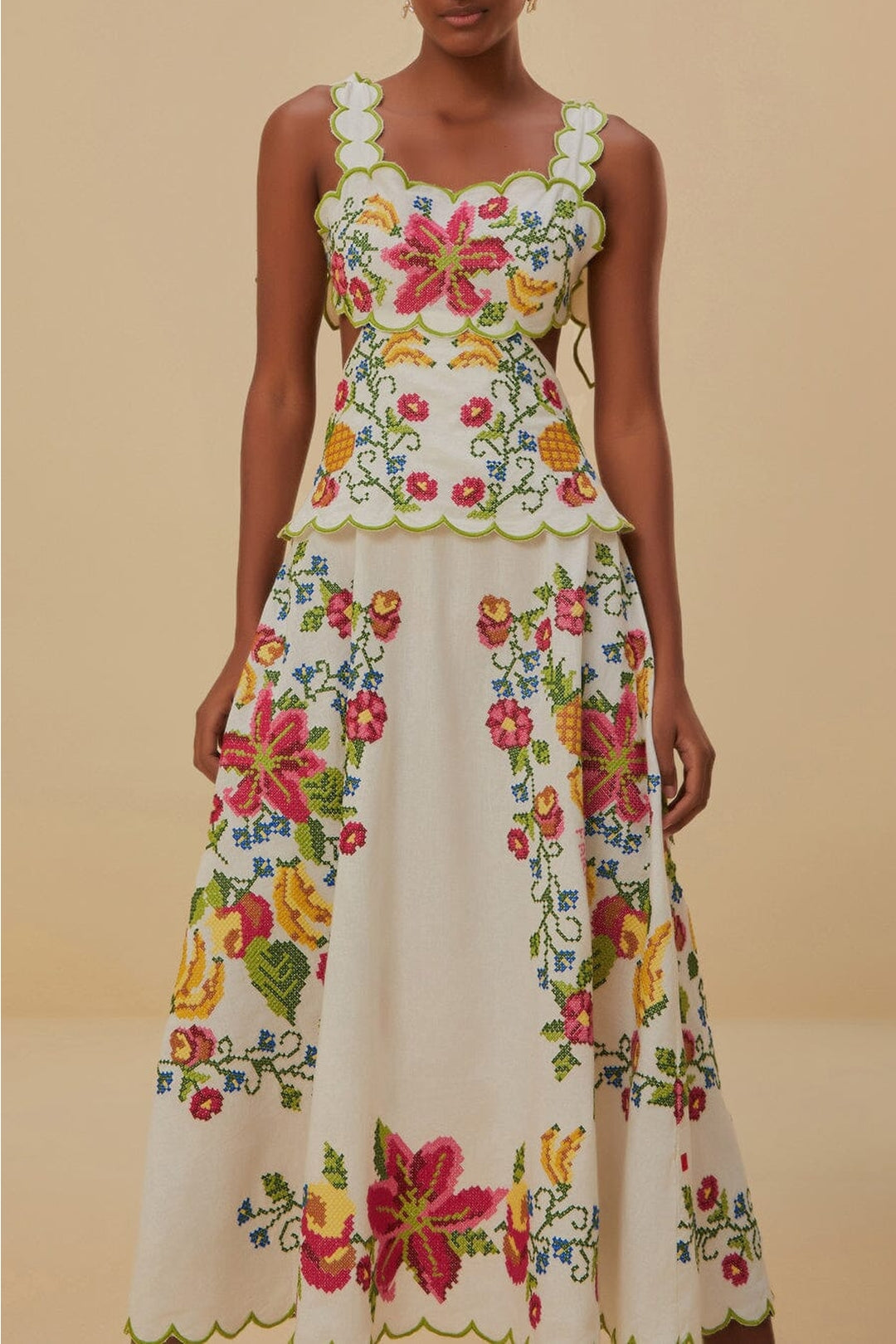 Robe longue Tropical Romance en lin - Blanc