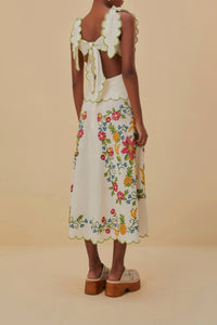 Robe longue Tropical Romance en lin - Blanc