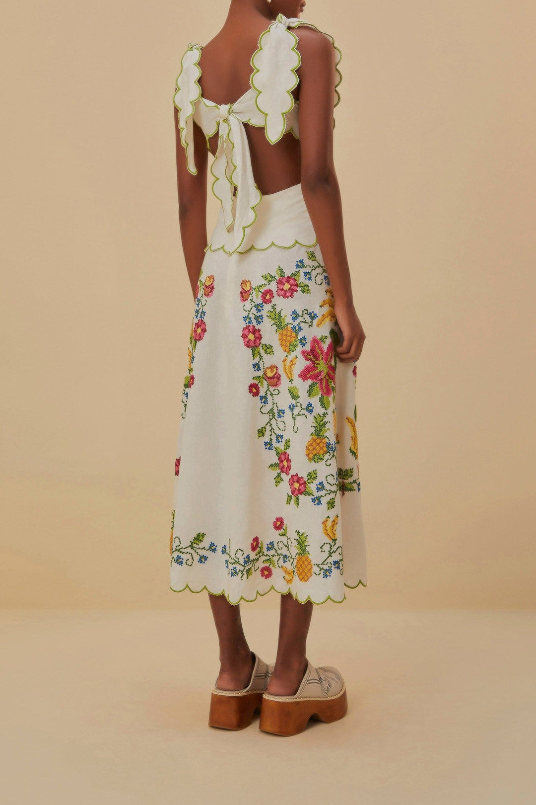Robe longue Tropical Romance en lin - Blanc