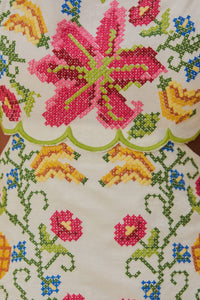 Robe longue Tropical Romance en lin - Blanc