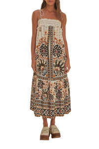 Robe longue Tapisserie Flower Fan en coton - Blanc