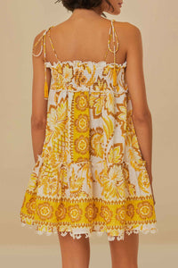 Robe courte Aura Floral en coton - Jaune