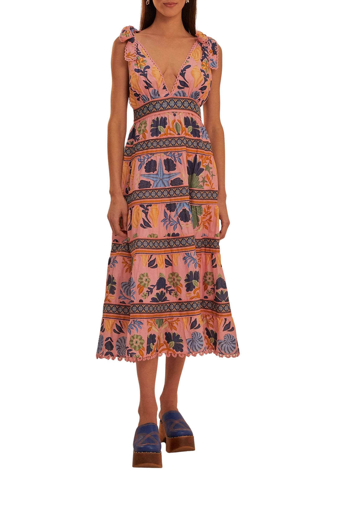 Robe midi Tapisserie Seashell en coton - Rose