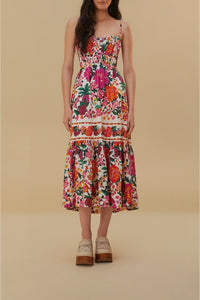 Robe midi Floral Sketch en coton - Multicolore