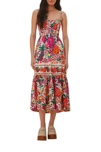 Robe midi Floral Sketch en coton - Multicolore