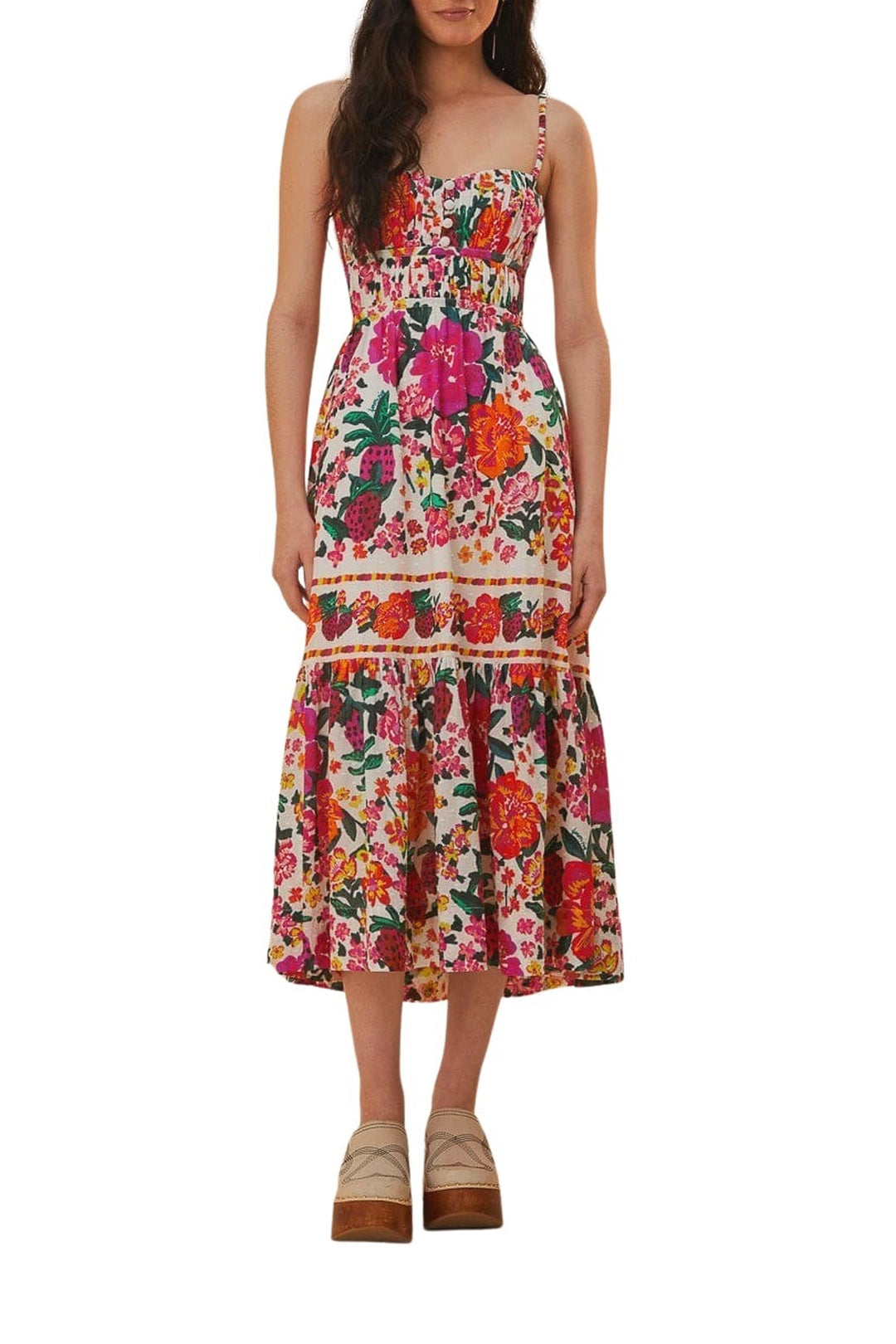 Robe midi Floral Sketch en coton - Multicolore