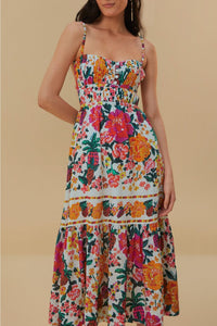 Robe midi Floral Sketch en coton - Multicolore