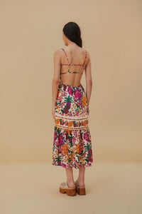 Robe midi Floral Sketch en coton - Multicolore