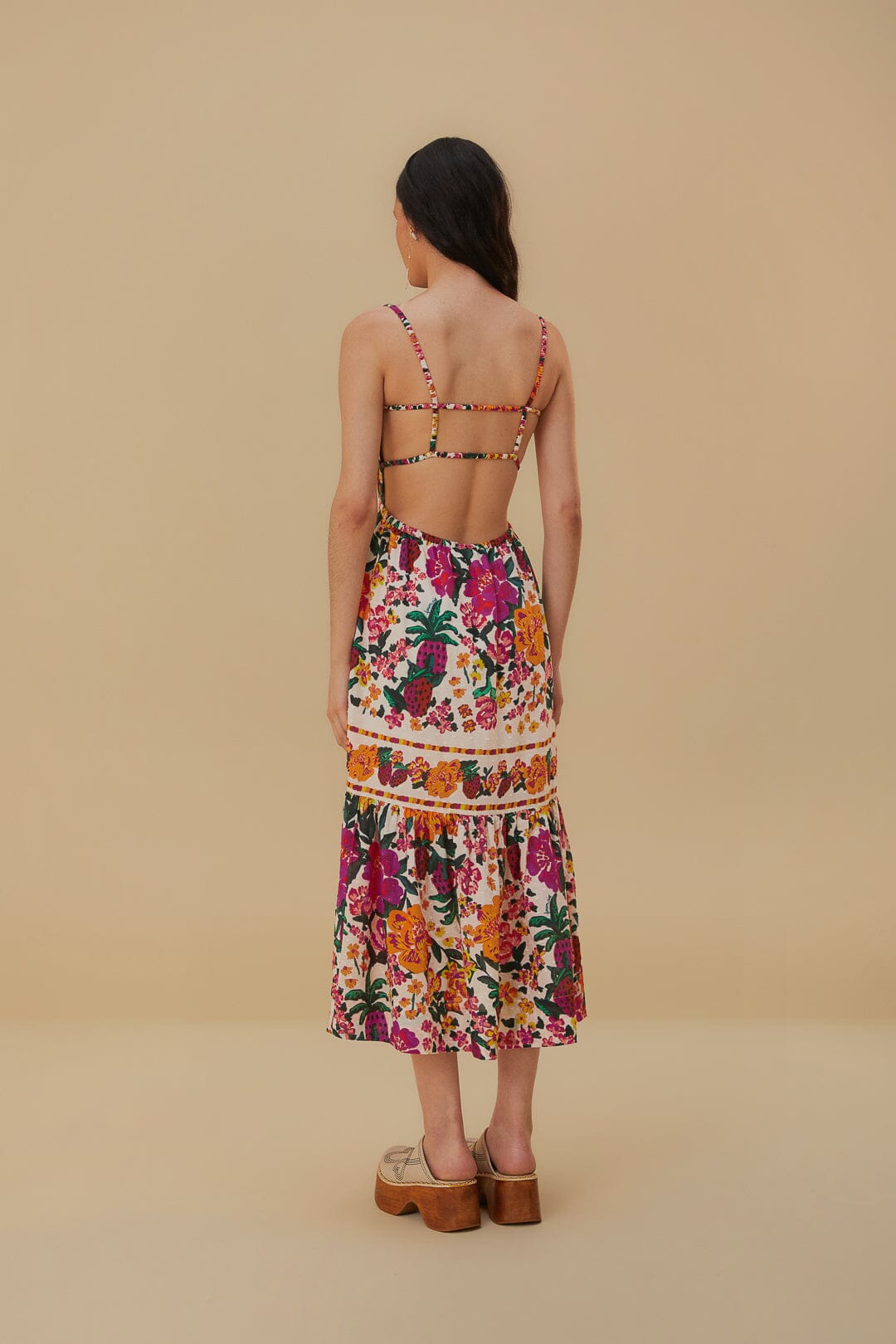 Robe midi Floral Sketch en coton - Multicolore