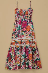 Robe midi Floral Sketch en coton - Multicolore