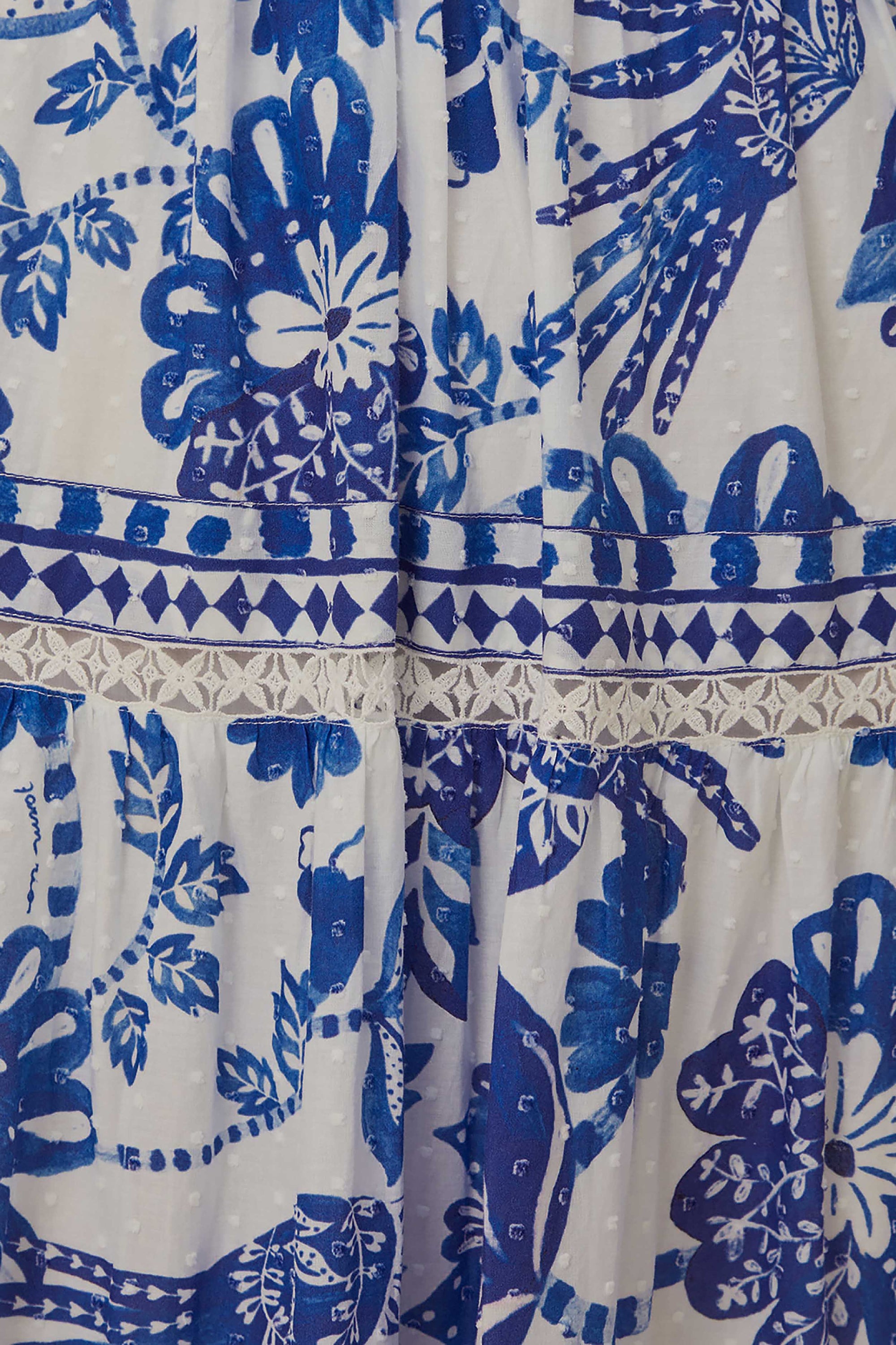 Robe longue Flowerful Birds en coton - Bleu