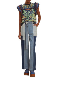 Pantalon Tie Waist Patch en denim - Bleu