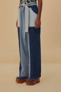 Pantalon Tie Waist Patch en denim - Bleu