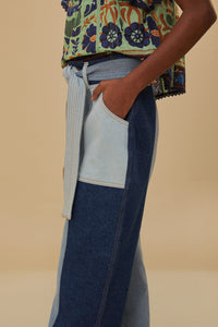 Pantalon Tie Waist Patch en denim - Bleu