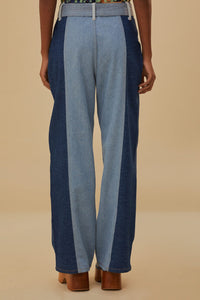 Pantalon Tie Waist Patch en denim - Bleu