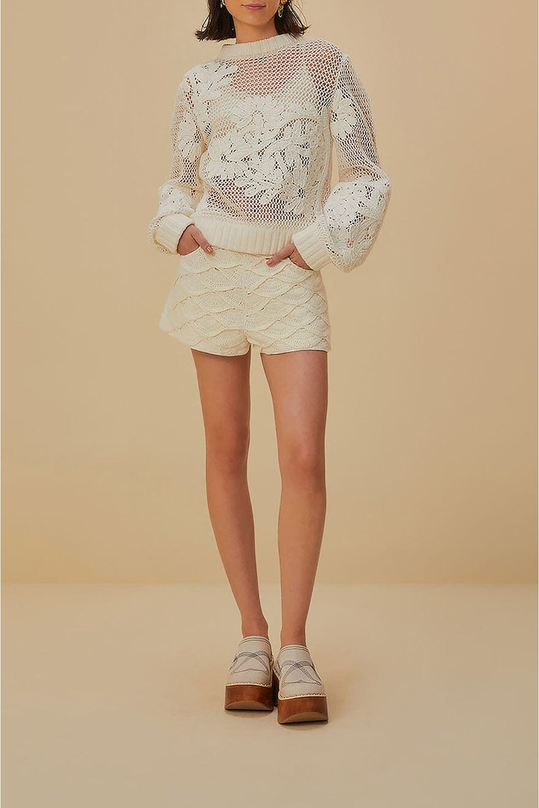 Short en crochet en coton - Blanc