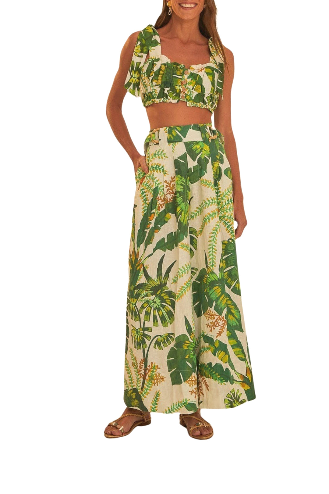 Pantalon Tropical Forest en lin - Vert