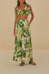 Pantalon Tropical Forest en lin - Vert