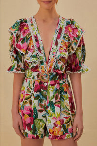 Combi-short Painted Flowers en coton - Multicolore