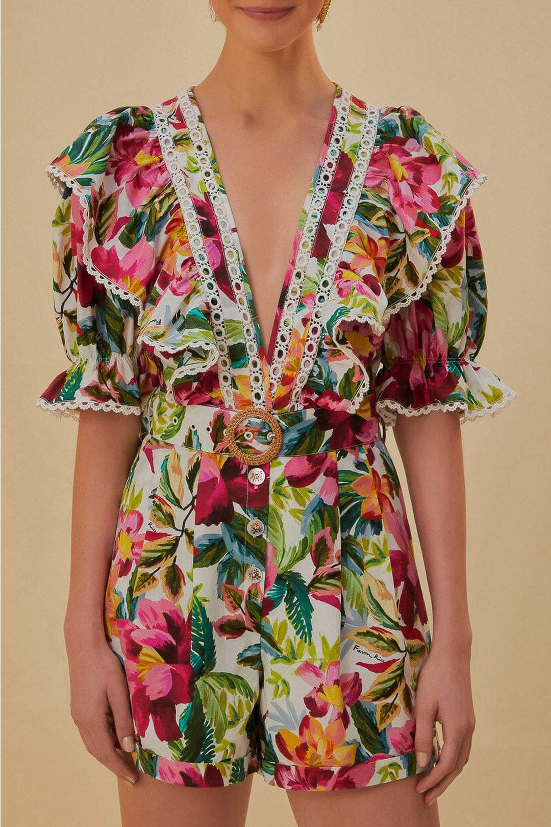Combi-short Painted Flowers en coton - Multicolore