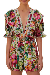 Combi-short Painted Flowers en coton - Multicolore