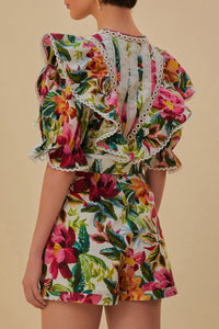 Combi-short Painted Flowers en coton - Multicolore