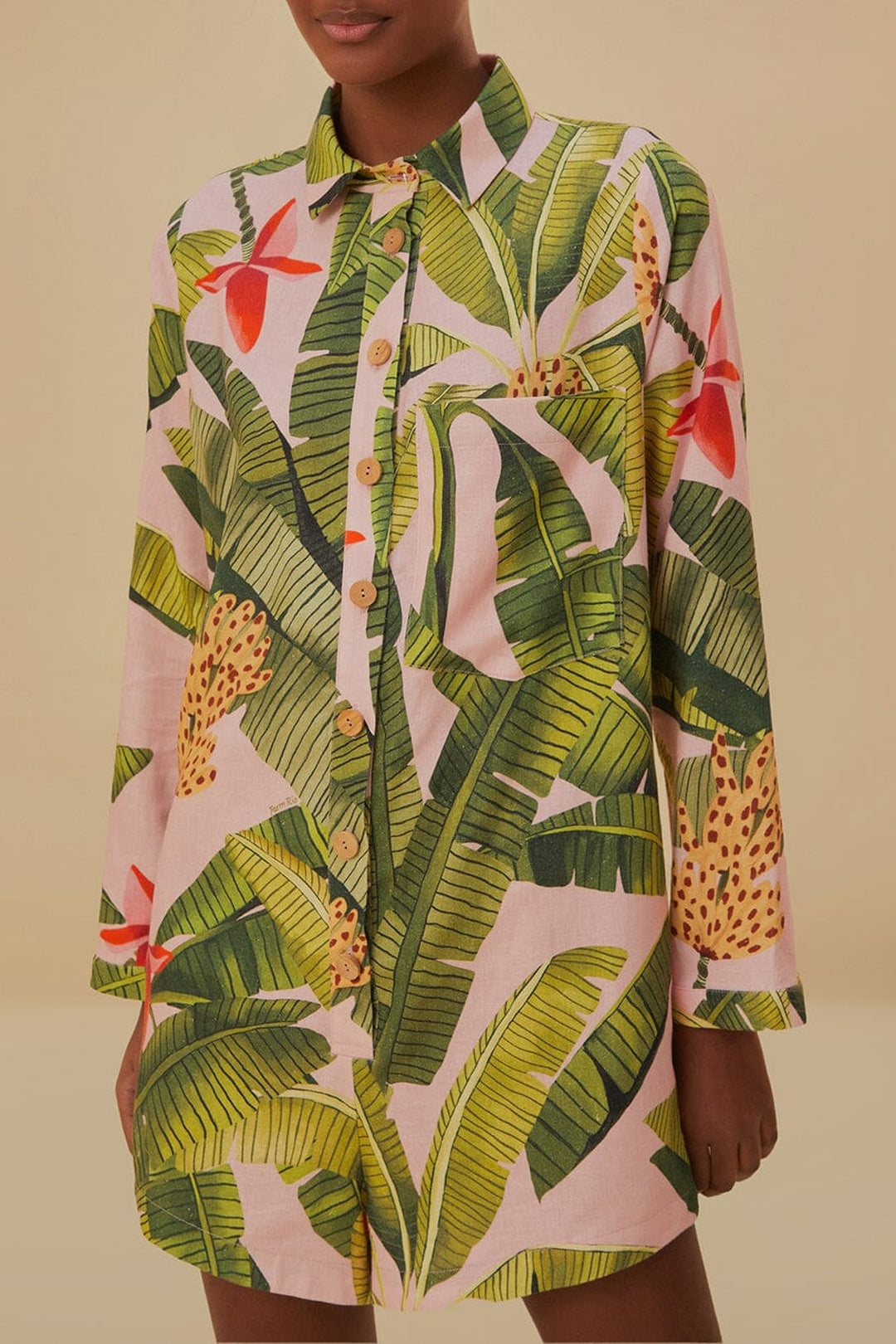 Combi-short Banana Leaves en lin - Vert
