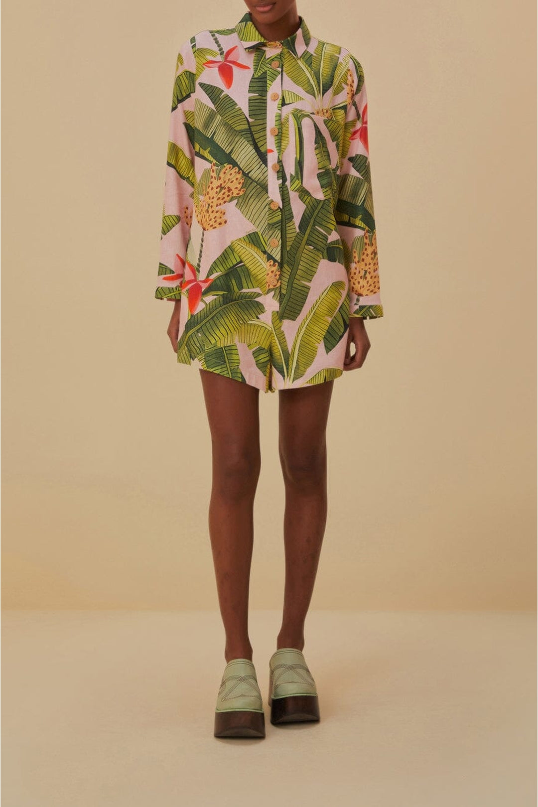 Combi-short Banana Leaves en lin - Vert