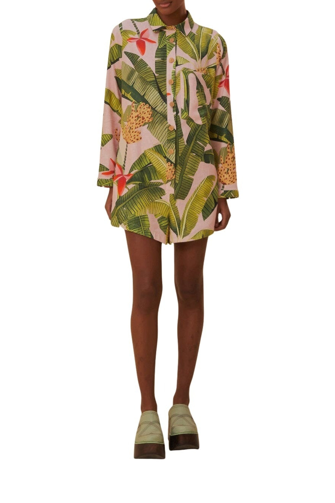 Combi-short Banana Leaves en lin - Vert