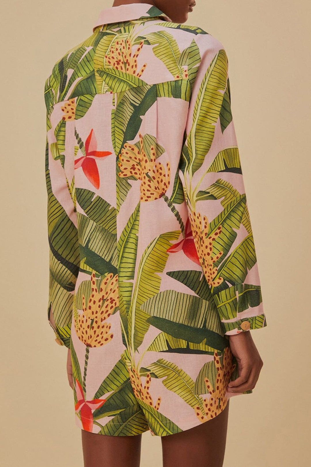 Combi-short Banana Leaves en lin - Vert