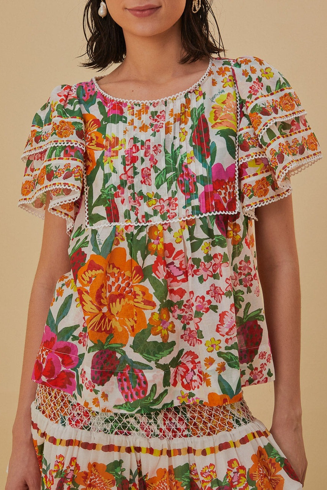 Blouse Flowerful Sketch en coton - Multicolor