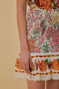 Mini jupe Croquis fleuri en coton - Multicolore