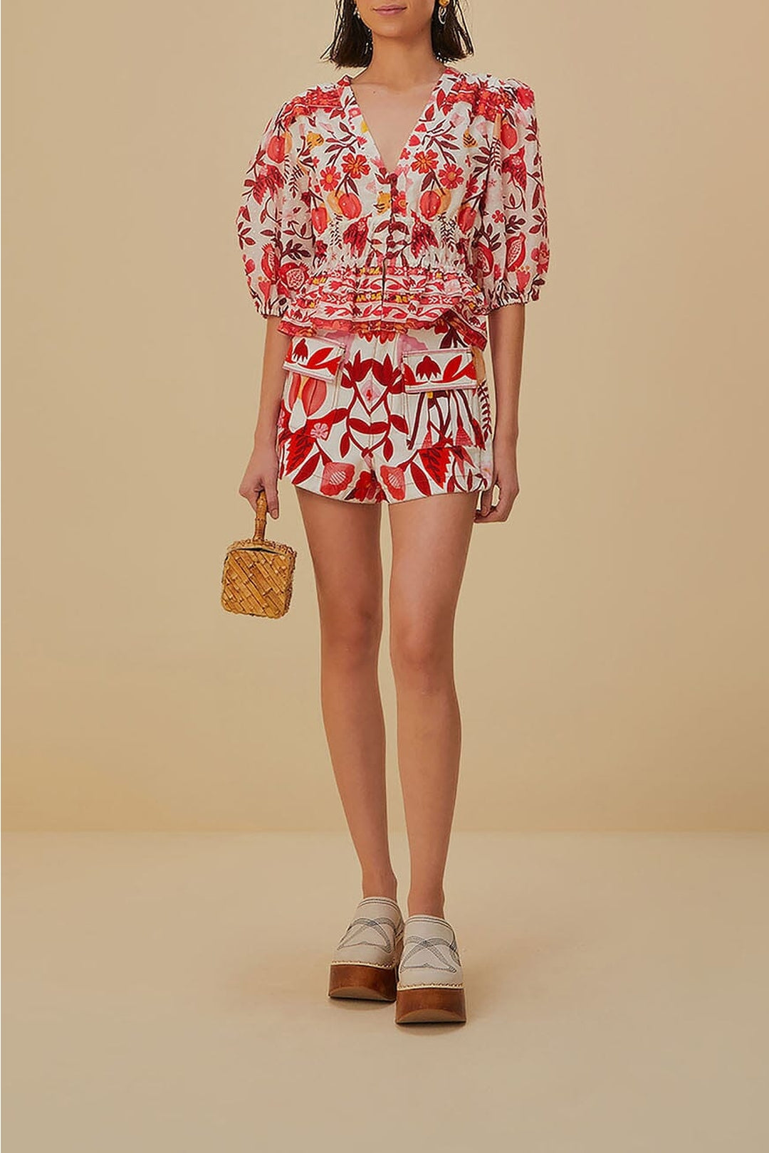 Short Romantique Verger en coton - Rouge