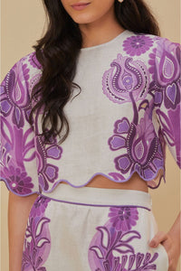 Blouse courte Color Festival en lin - Violet