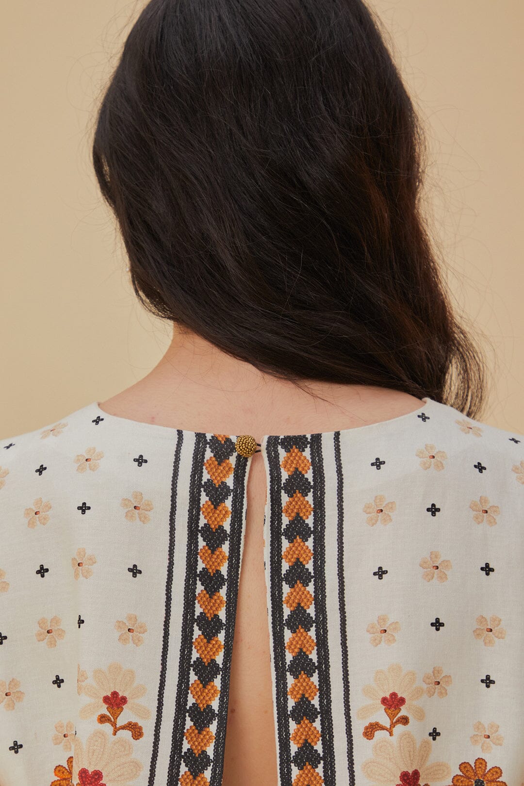 Blouse courte Eventail de fleurs en lin - Blanc
