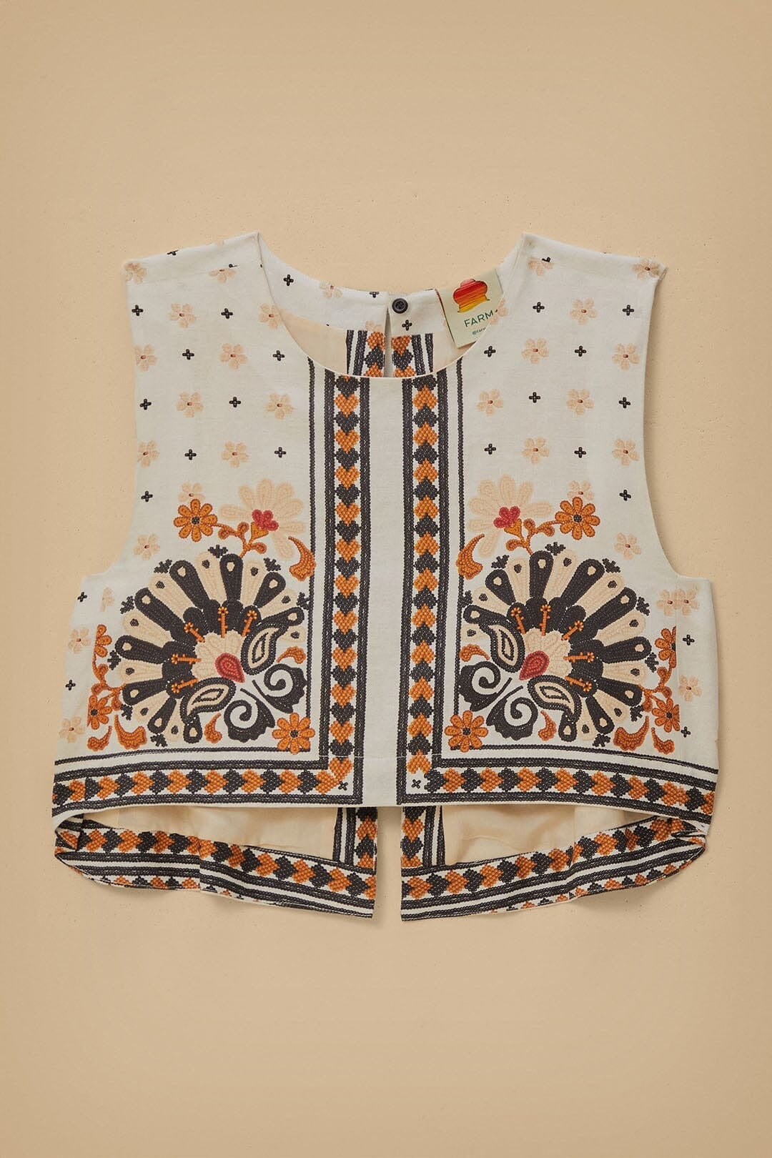 Blouse courte Eventail de fleurs en lin - Blanc