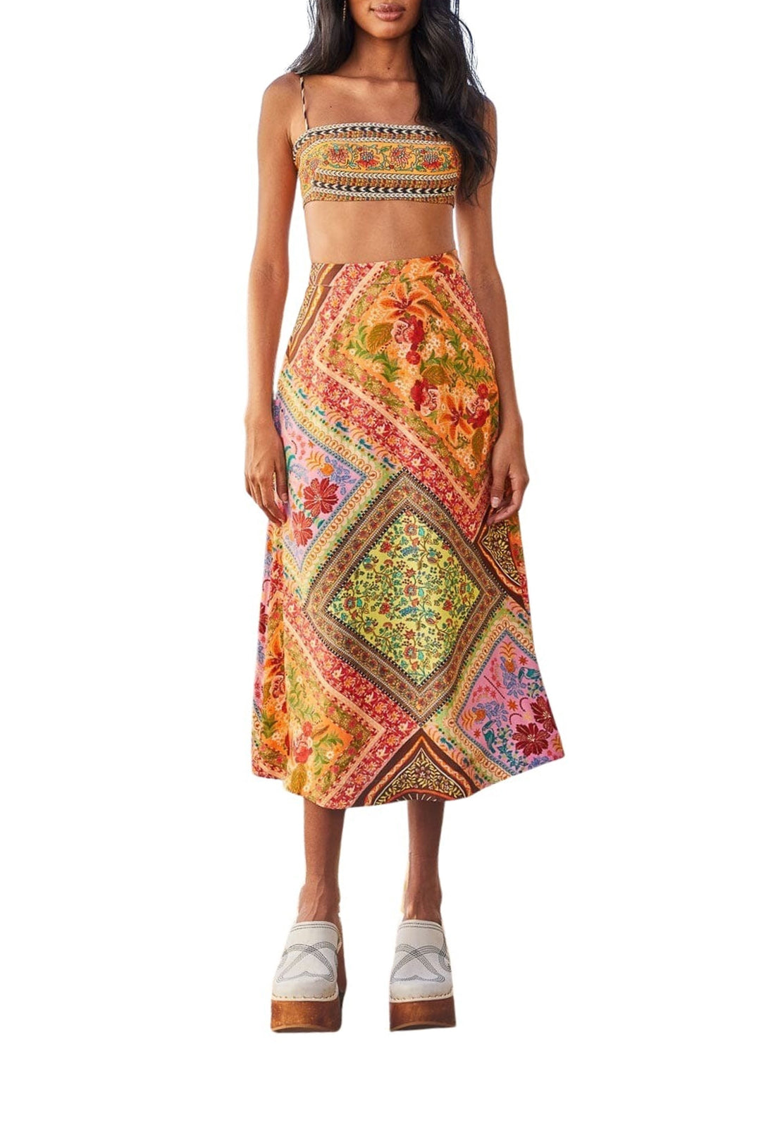 Jupe midi Mixed Scarves - Multicolore