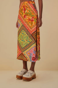 Jupe midi Mixed Scarves - Multicolore